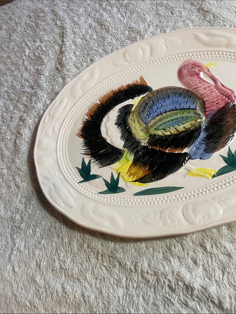 Vintage hand, painted Turkey Ceramic Platter - Cream Base with Multicolor - Picture 3 of 6